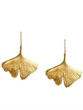 Gold Gingko Biloba Leaf Earrings 3D Leaves Nature Modern Boho Botanical Floral